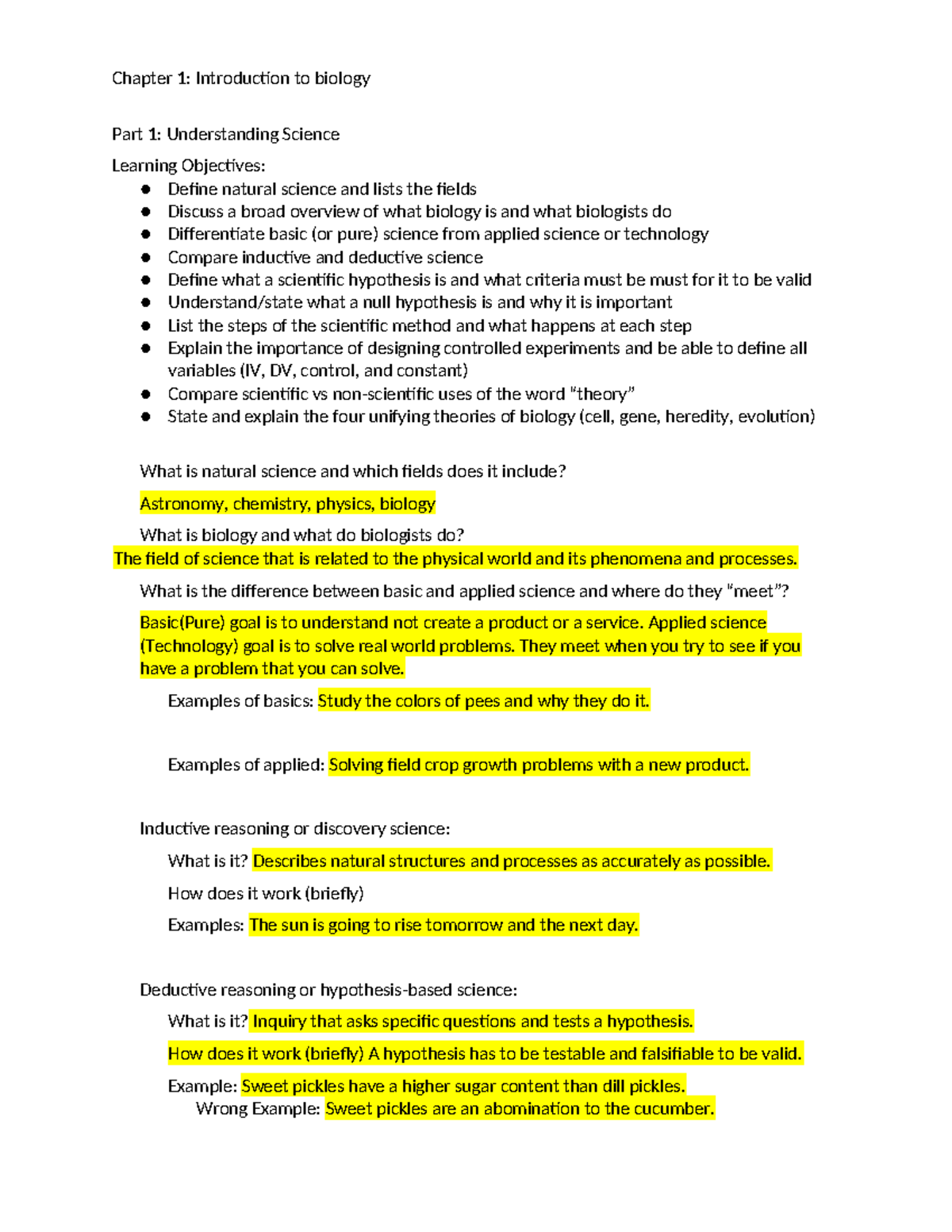 Chapter 1 Outline - Part 1: Understanding Science Learning Objectives ...