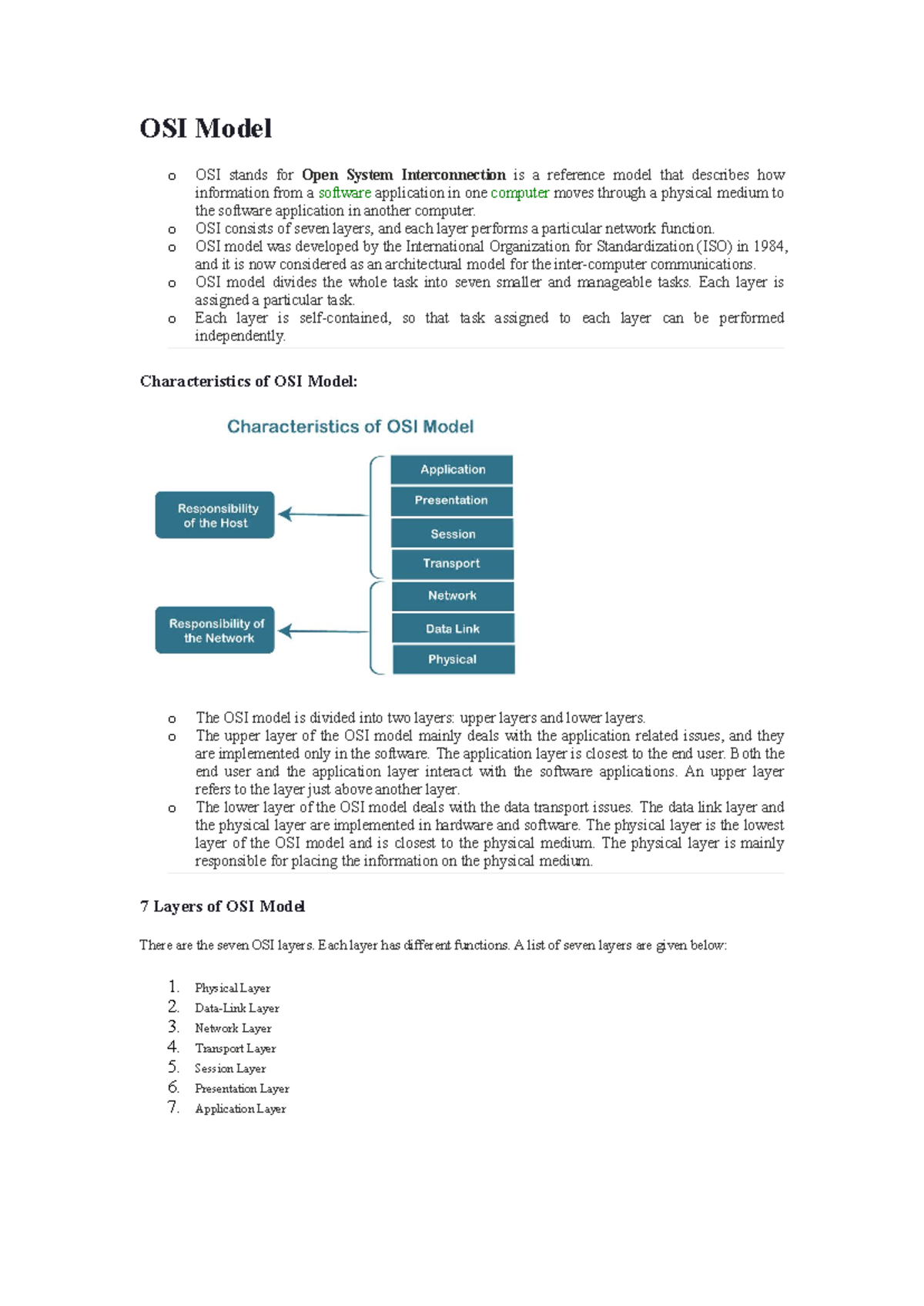OSI Model - notes - OSI Model o OSI stands for Open System ...