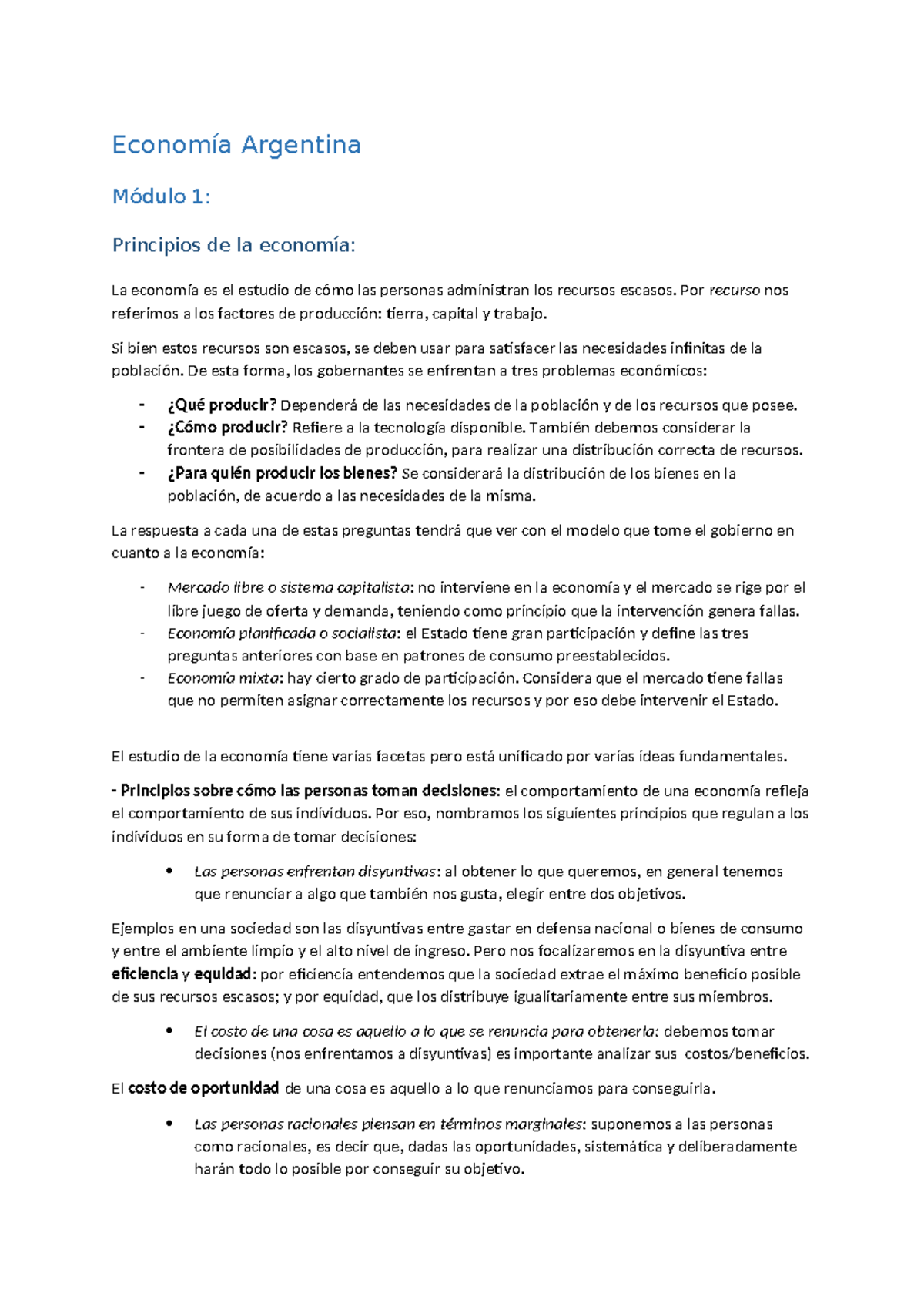 Economia Argentina - Resumen - Economía Argentina Módulo 1: Principios ...