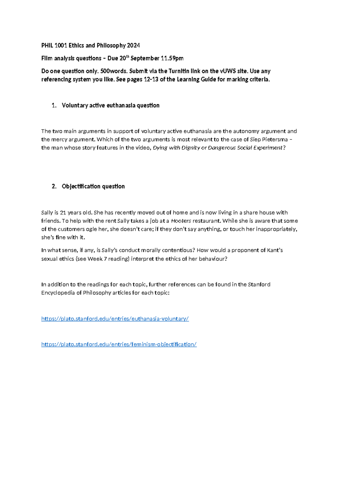 Film analysis questions 2024(1) - Tagged - PHIL 1001 Ethics and ...