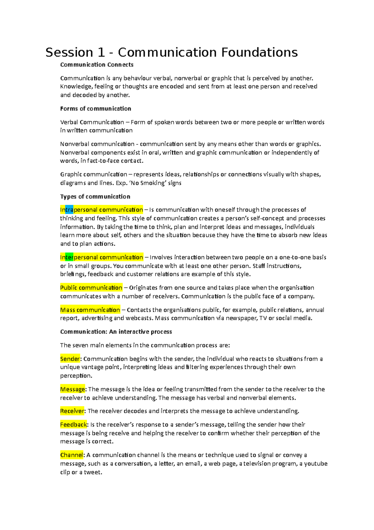 Session 1 - Communication Foundations - Session 1 - Communication ...