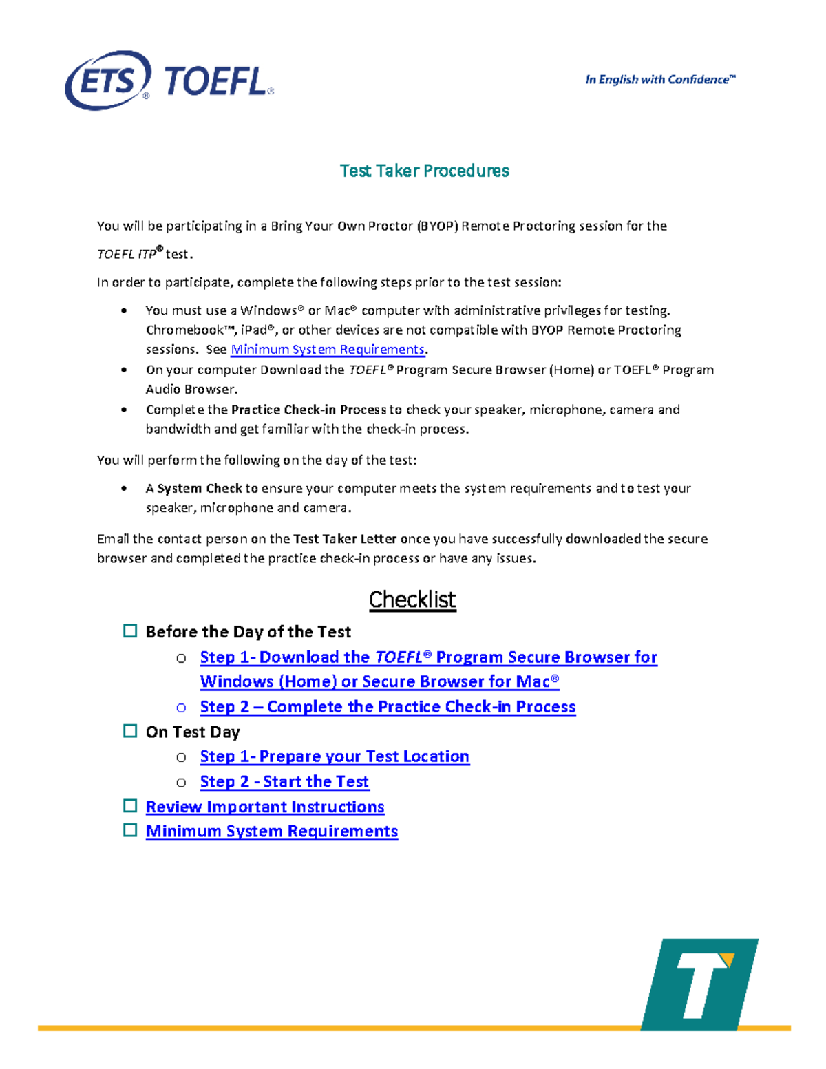 Toefl-ITP-BYOP-Test-Taker-Procedures 01122021-DOB-login - Test Taker ...