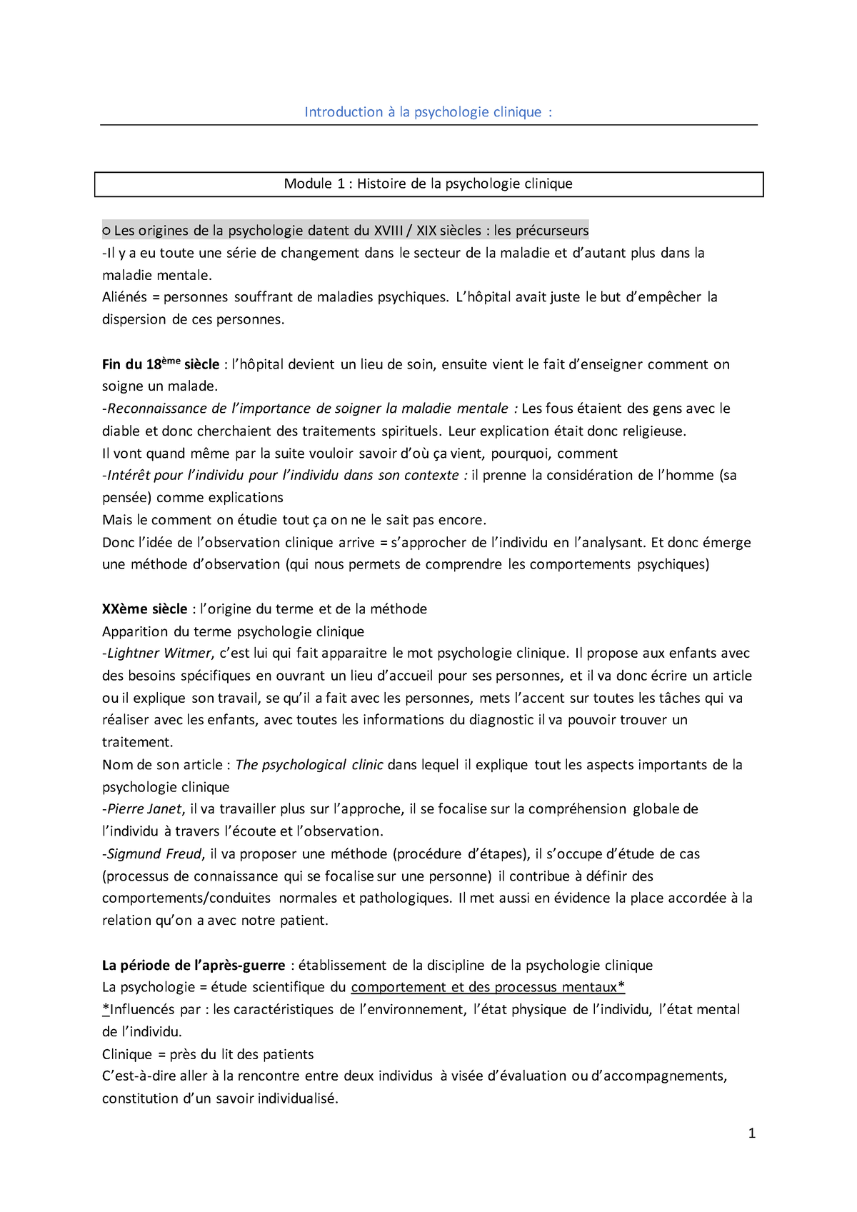 Introduction à La Psychologie Clinique 1 Introduction à La Psychologie Clinique Module 1 5613