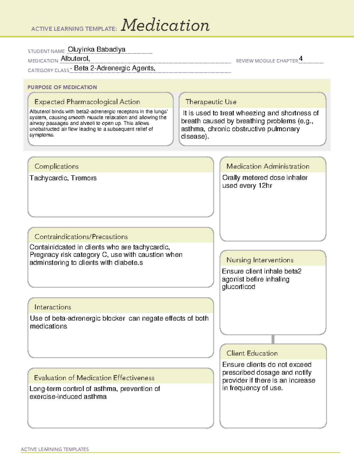 Albuterol - Medication Template - ACTIVE LEARNING TEMPLATES Medication ...