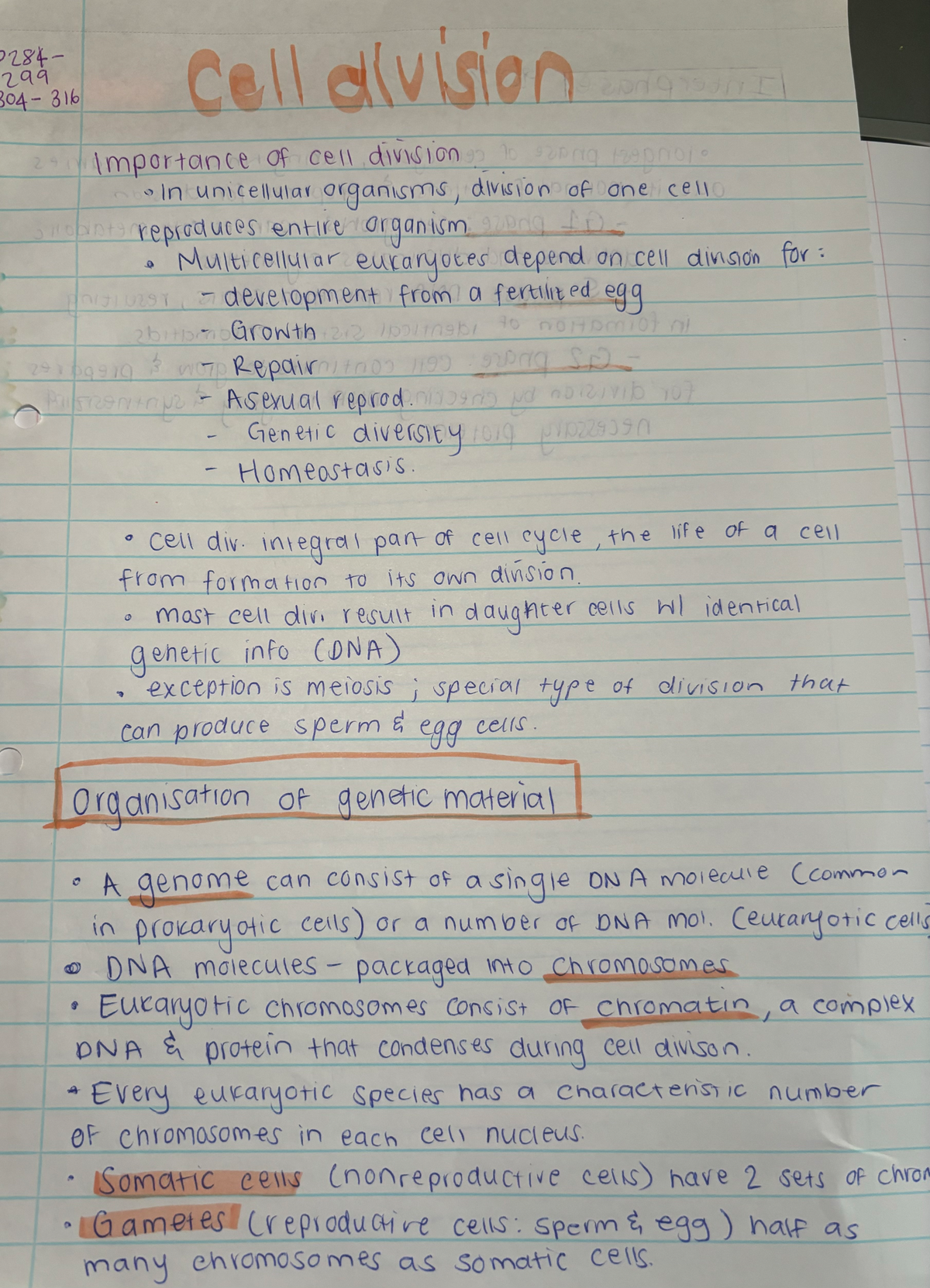 Cell division intro - Summary Biology - 299 316 Cell division 291 ...
