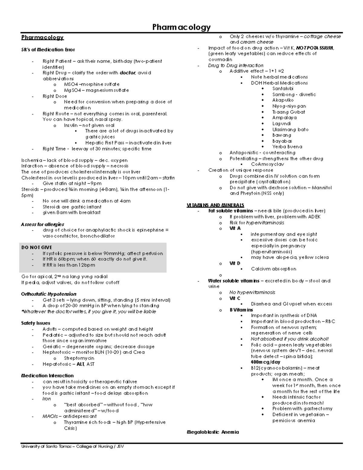 Pharmacology - notes - Pharmacology 5R’s of Medication Error Right ...