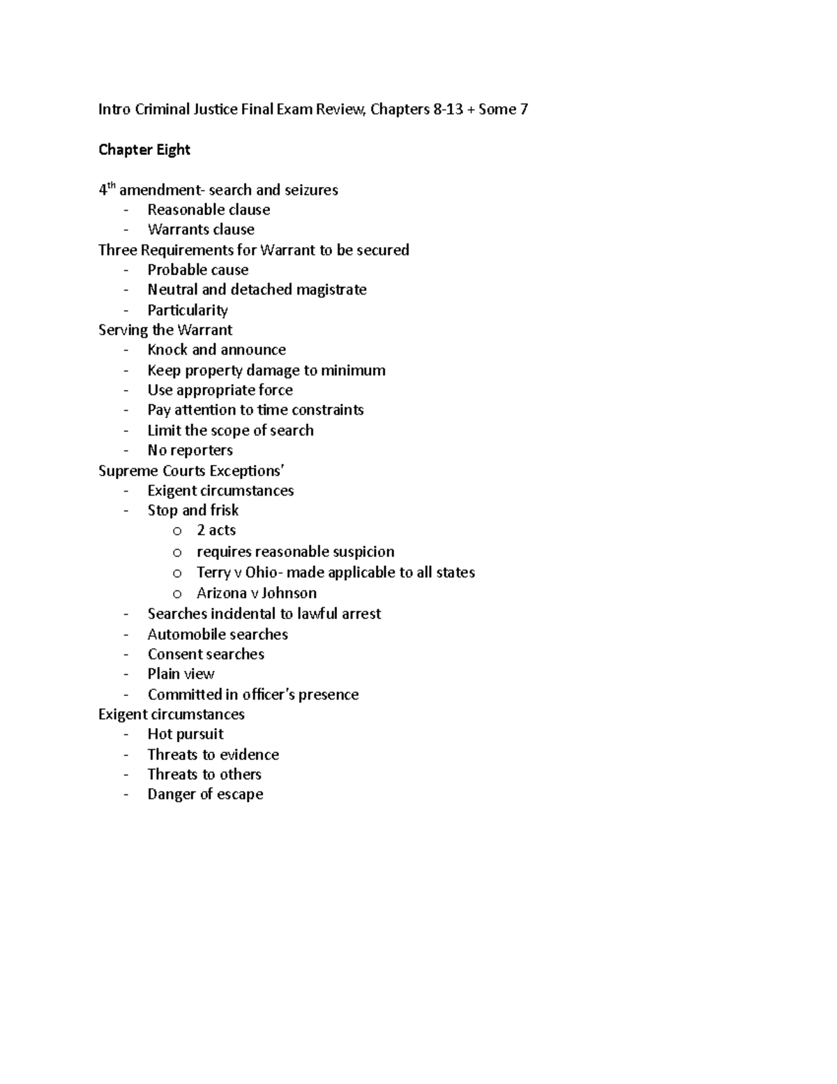 CJ Final Exam Review Chapters 8 12 Intro Criminal Justice Final Exam 