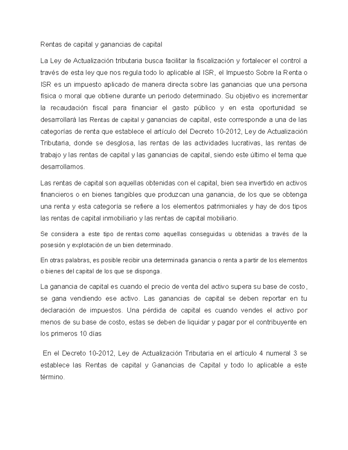 Rentas De Capital Y Ganancias De Capital Ensayo Rentas De Capital Y