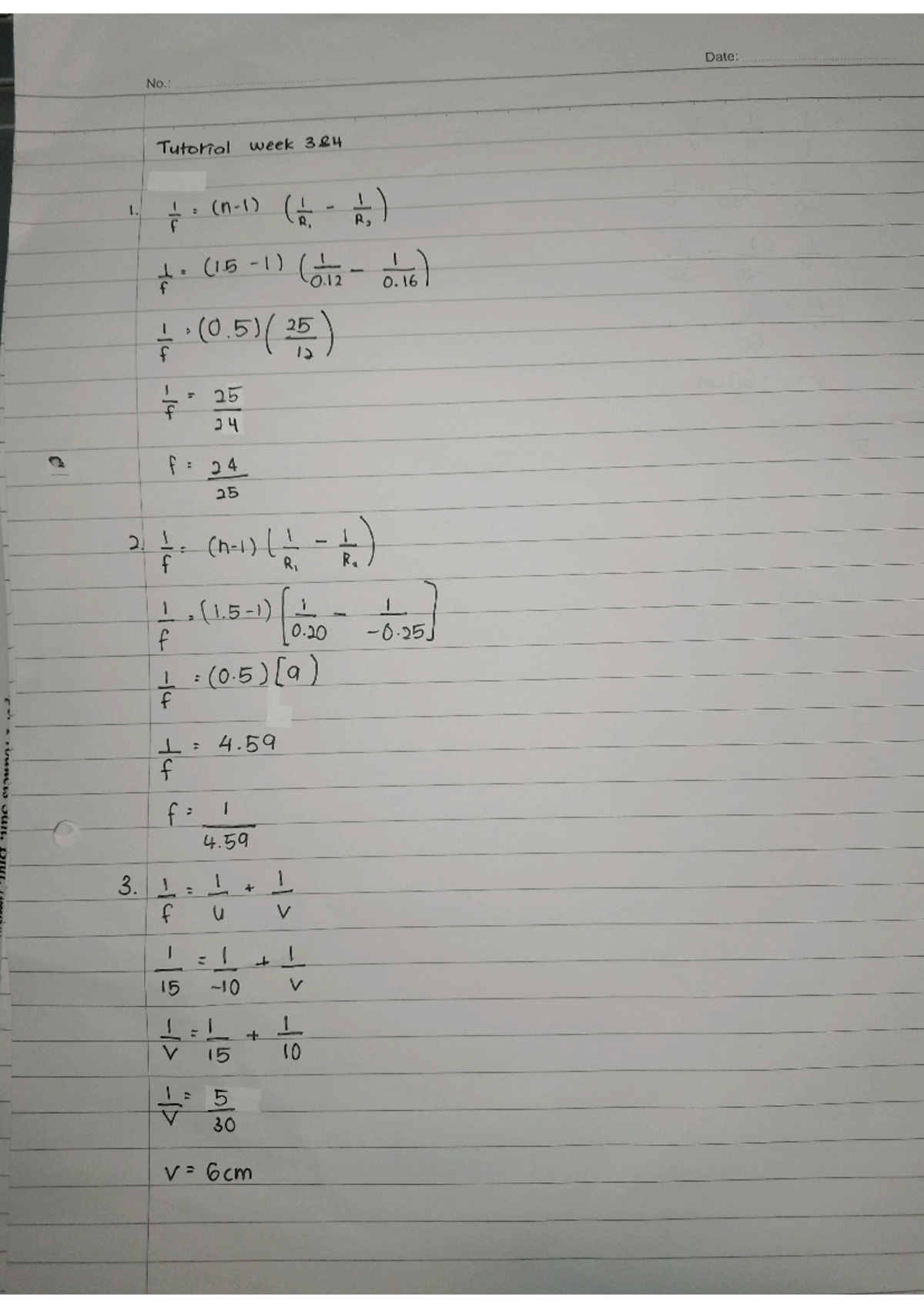 PHY260 Tutorial Answer - Geometrical Optics - Studocu