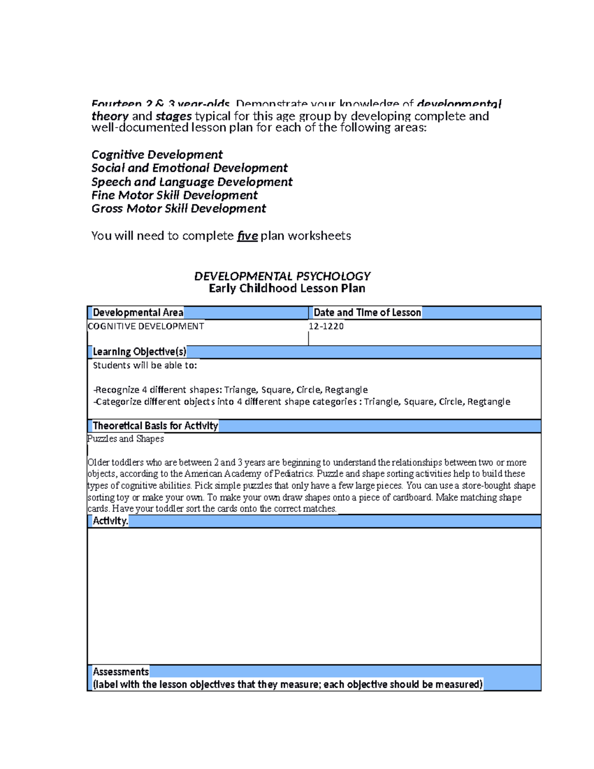 Developmental Lesson Plan Template for Early Childhood - Fourteen 2 & 3 ...