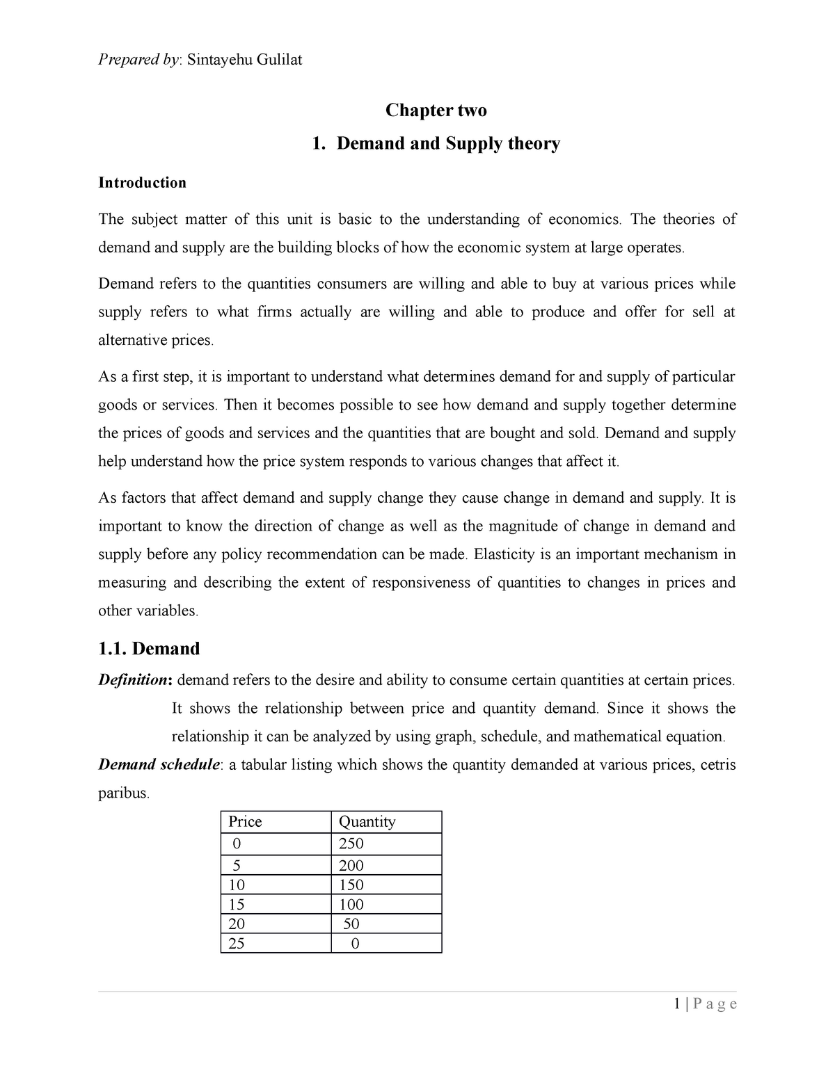 Chapter 2 - Lecture Notes 2 - Chapter Two 1. Demand And Supply Theory ...