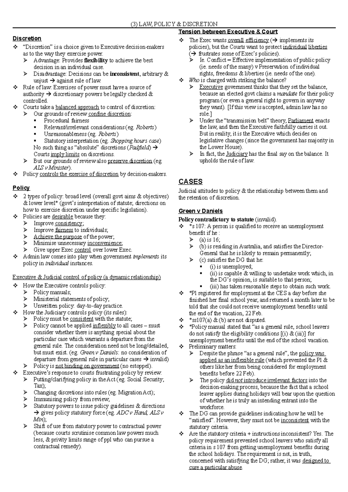 Admin 3 - Lecture notes 3 - (3) LAW, POLICY & DISCRETION Discretion ...
