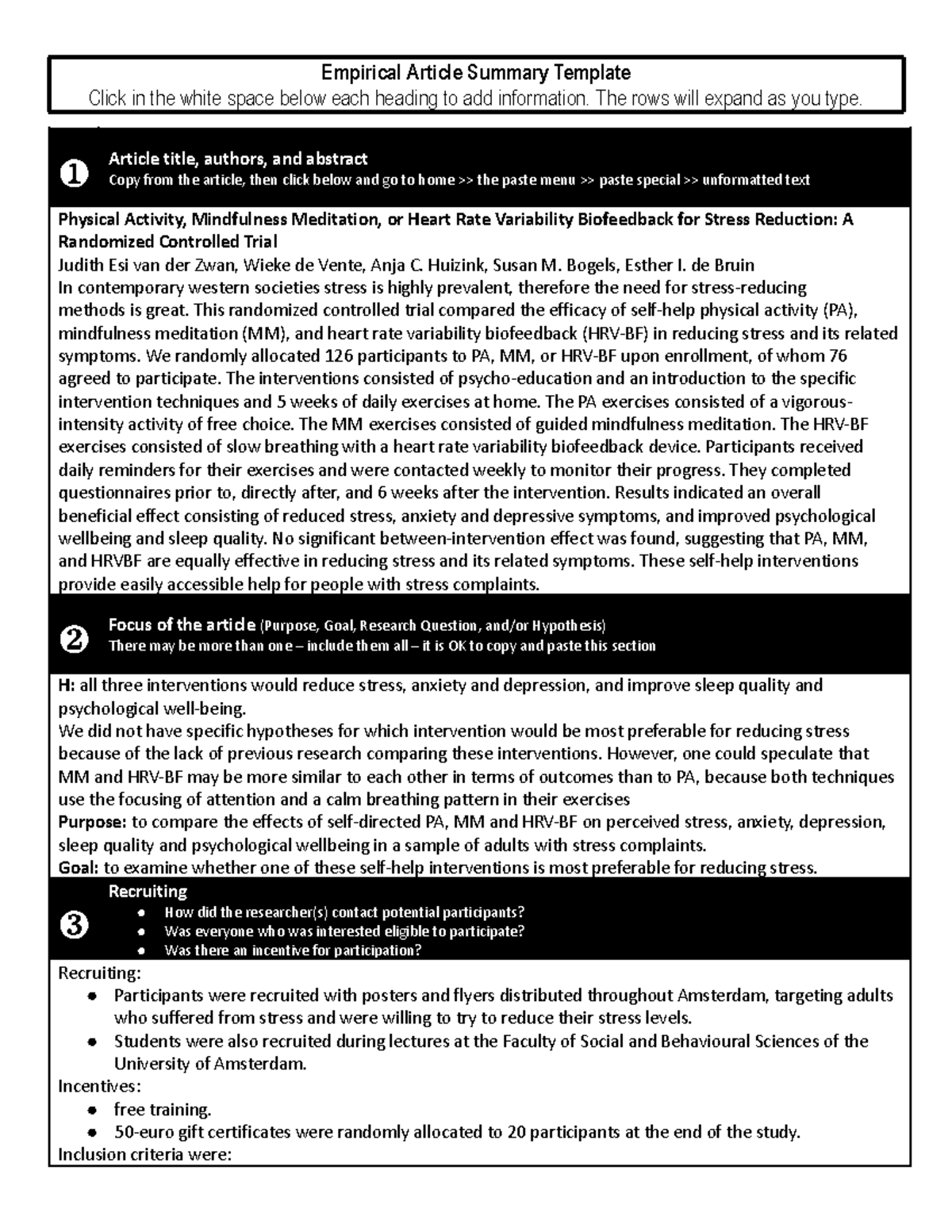Practice Article Summary 2 - Empirical Article Summary Template Click ...