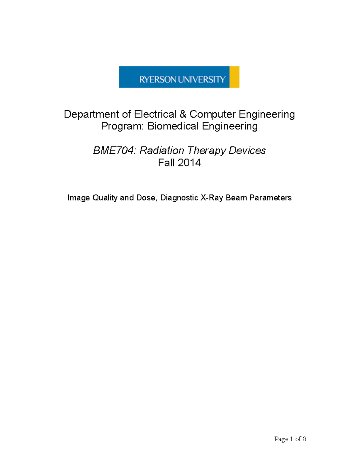 T4 Ryerson X Ray Beam Solutions Department of Electrical