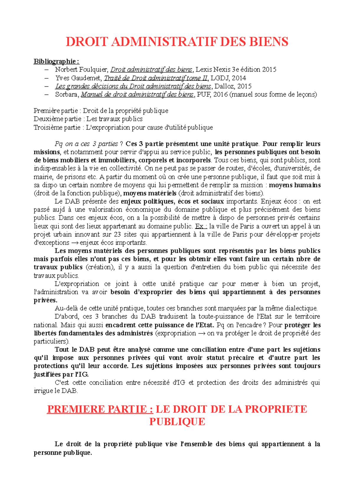 DAB - Notes De Cours Cours Complet - DROIT ADMINISTRATIF DES BIENS ...