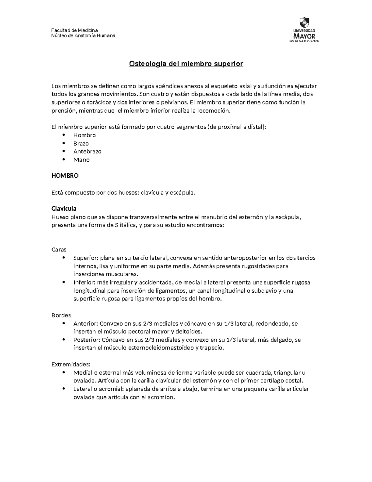 4. Osteolog°a Miembro Superior - Núcleo de Anatomía Humana Osteología ...