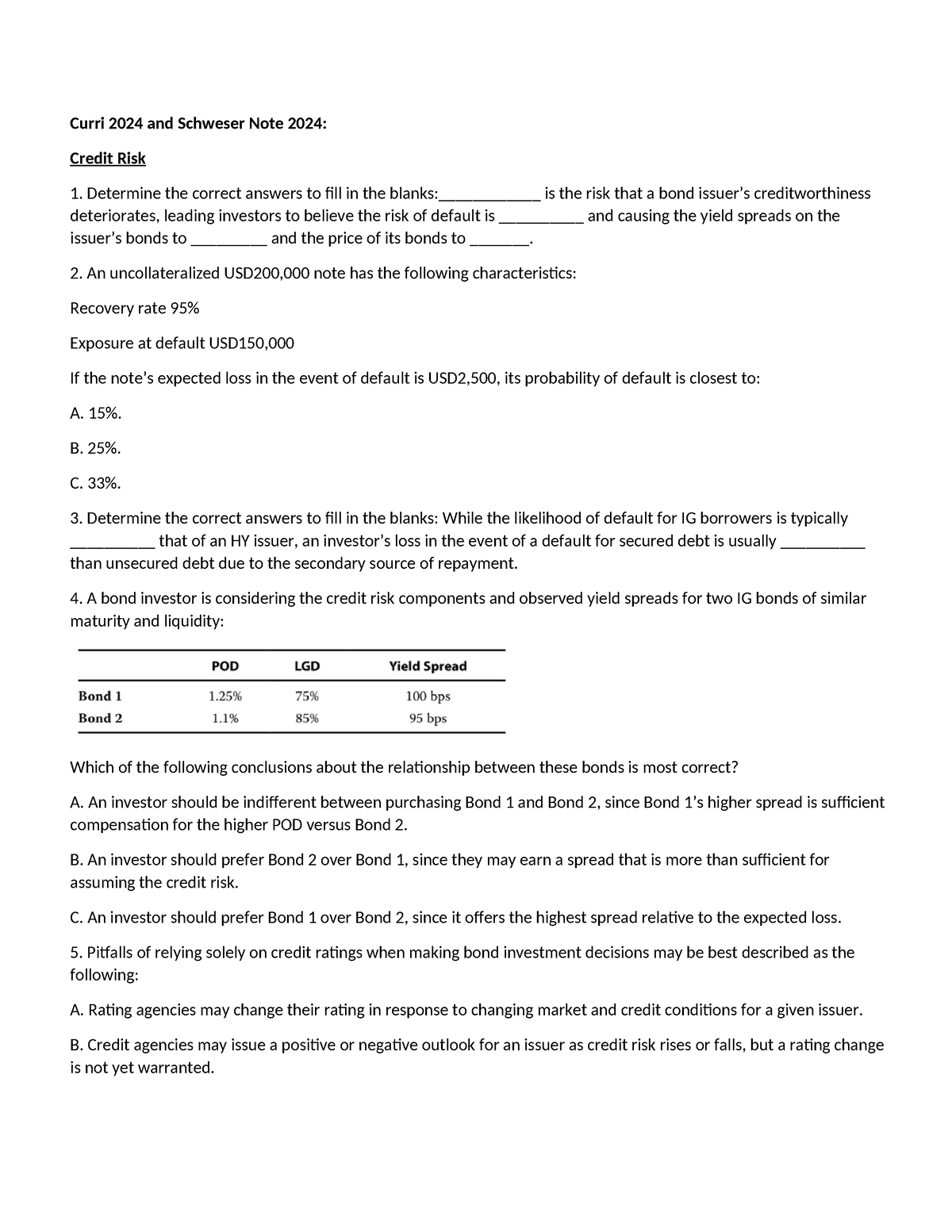 Fixed Income 2 Curri 2024 And Schweser Note 2024 Credit Risk   Thumb 1200 1553 