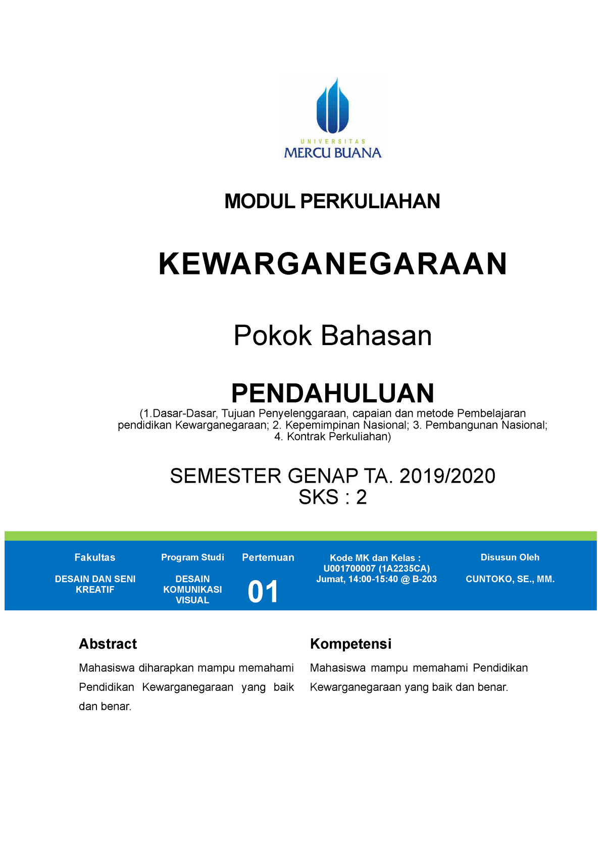 Pendidikan Kewarganegaraan - MODUL PERKULIAHAN KEWARGANEGARAAN Pokok ...