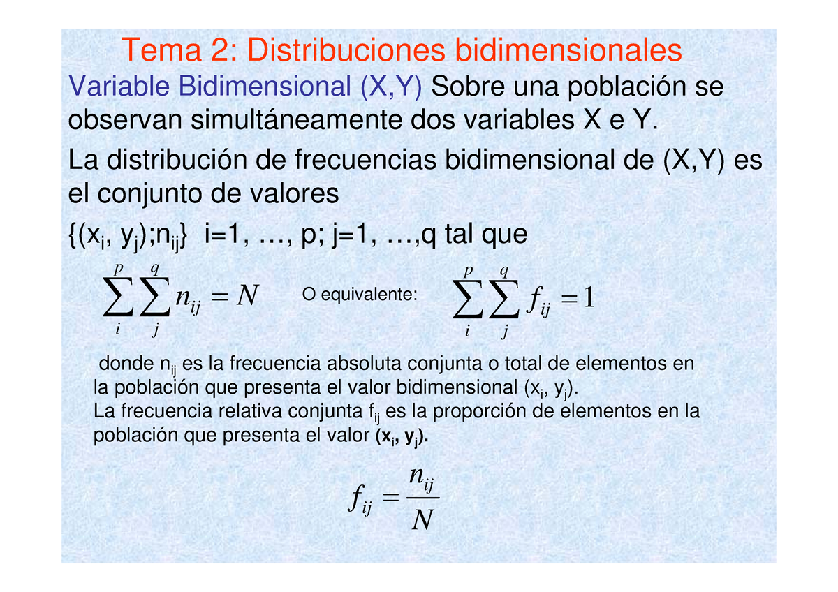 Tablas Bidimensionales - Tema 2: Distribuciones Bidimensionales ...