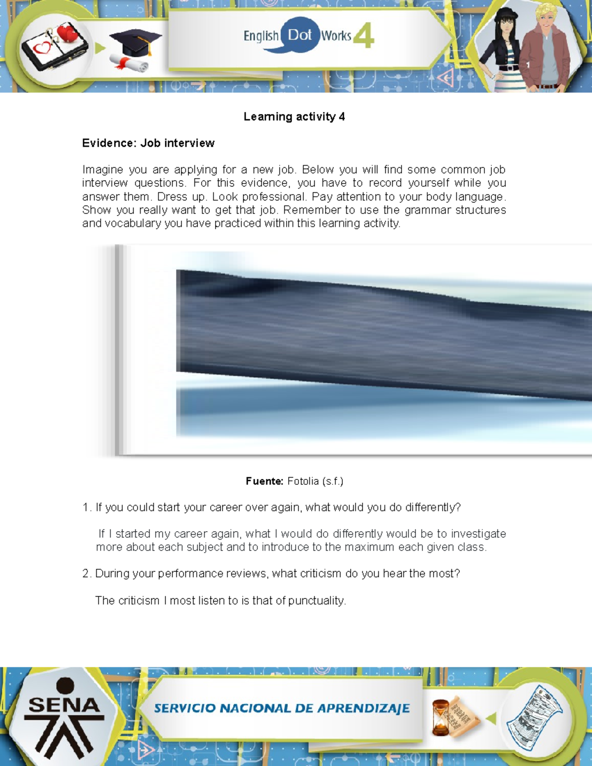 Evidence Job interview - Learning activity 4 Evidence: Job interview ...