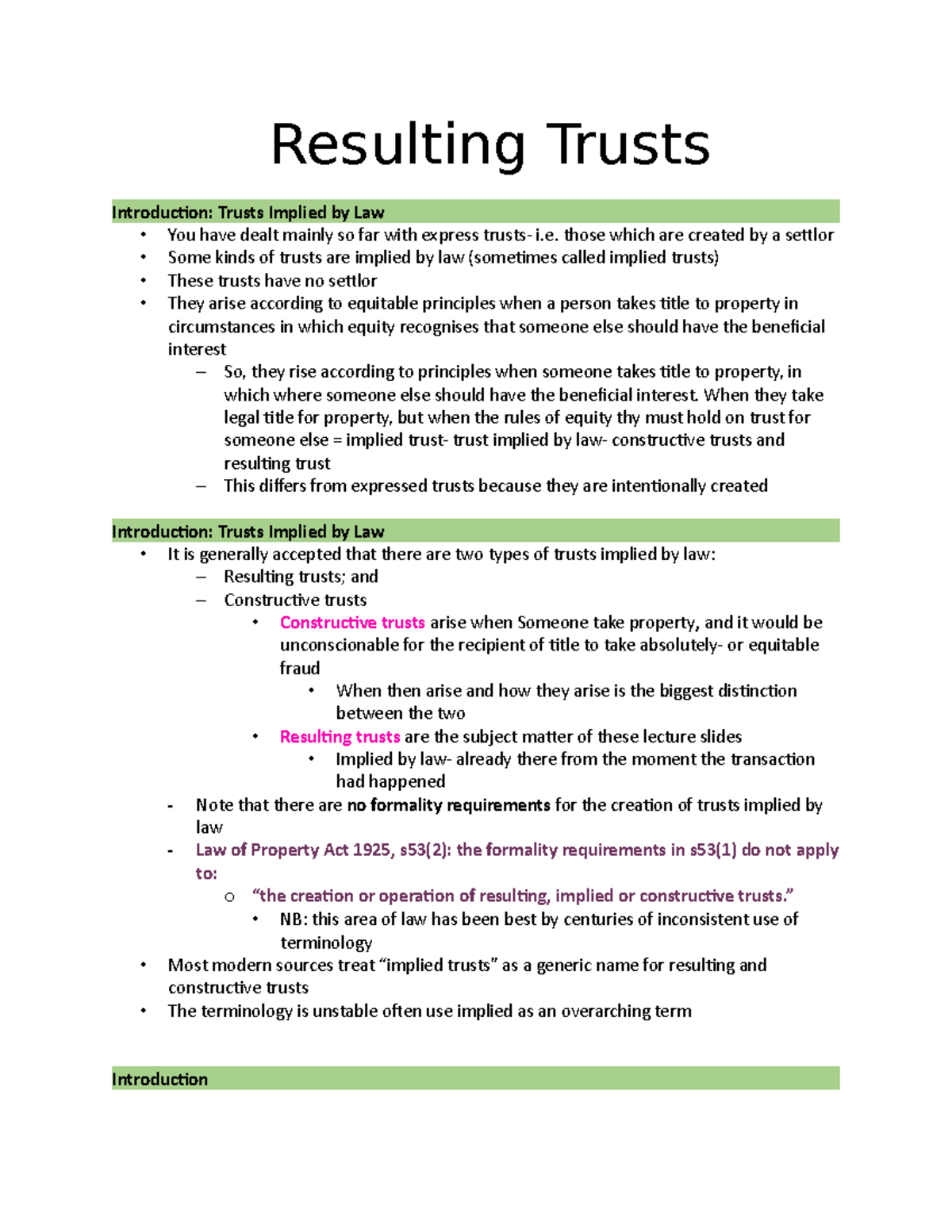Resulting Trusts - llb M100 - Hope - Studocu