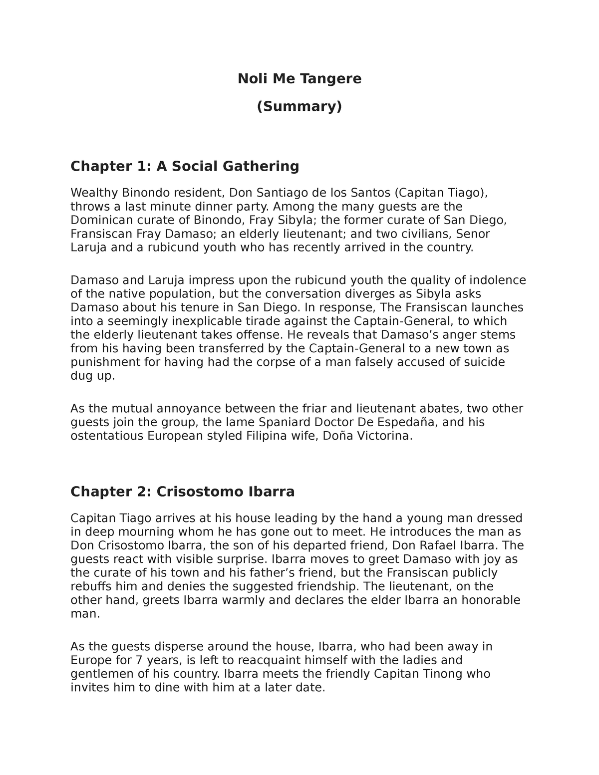 Noli Me Tangere Summary - Noli Me Tangere (Summary) Chapter 1: A Social ...