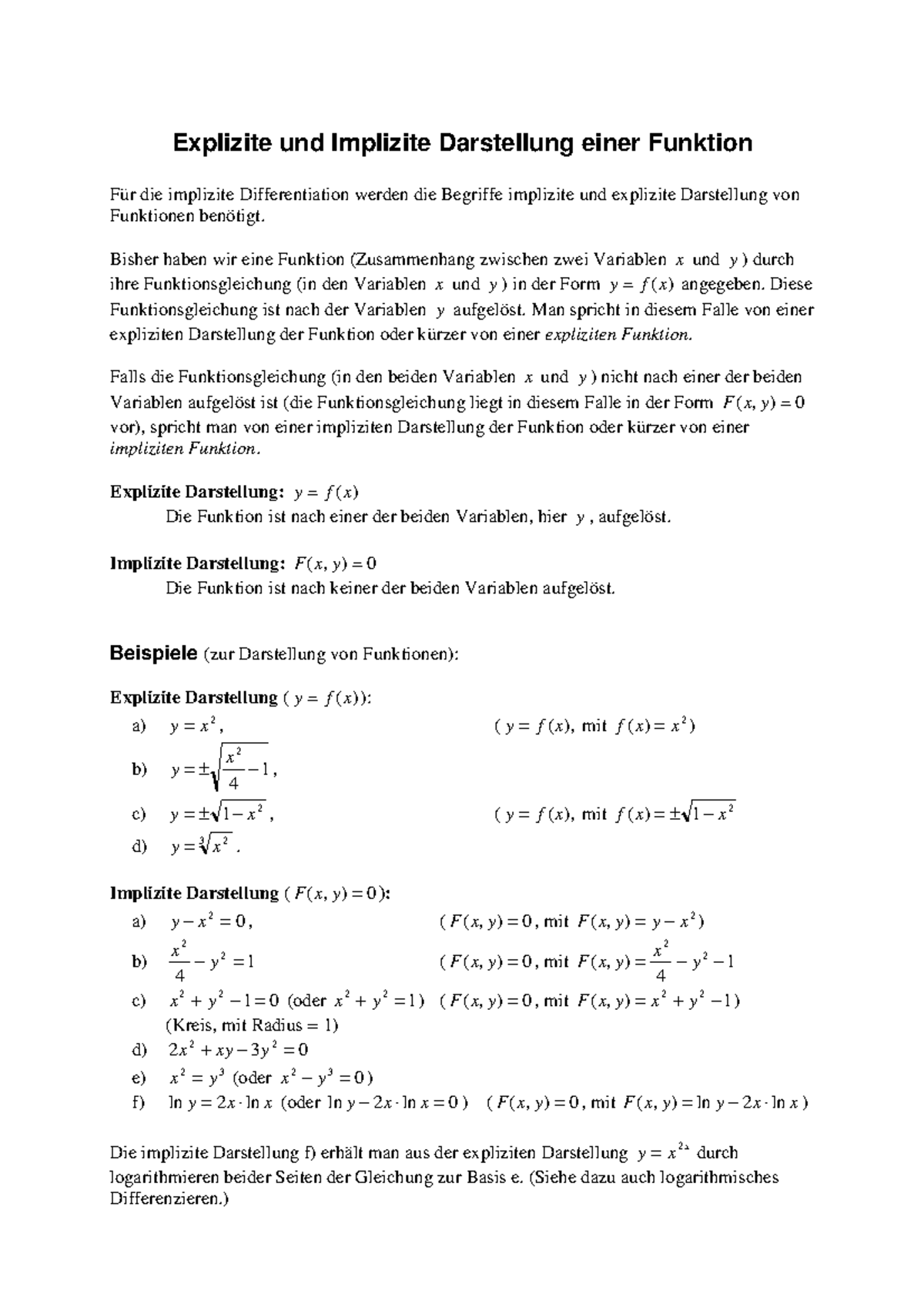 Explizite Und Implizite Darstellung Einer Funktion Sehr Hilfreiche Info