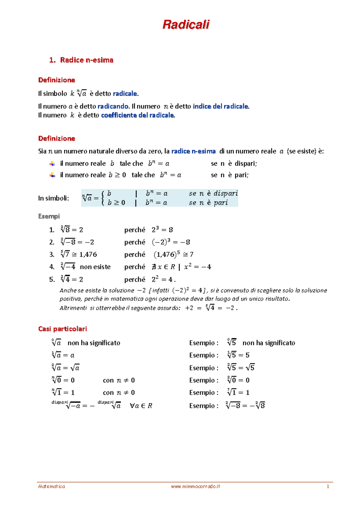 Radicali - Schemi e formule - R R a a d d i i c c a a l l i i 1 1 . . R ...