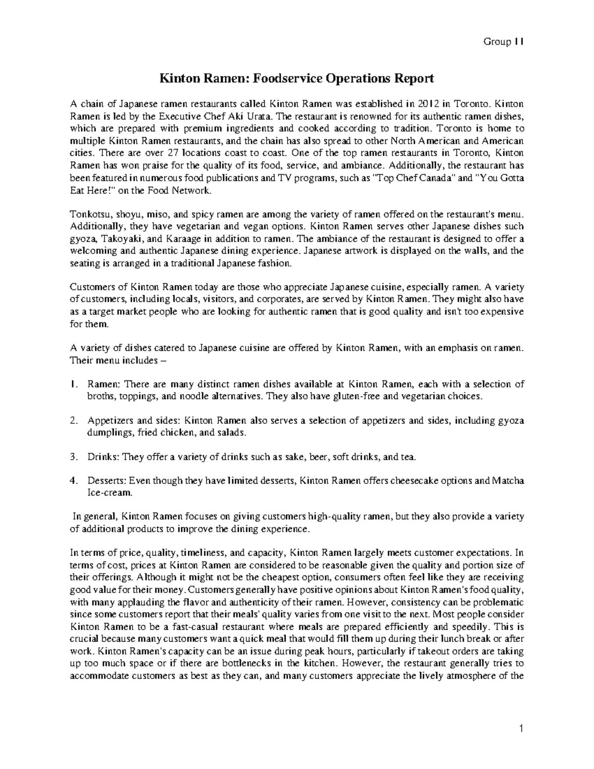 Foodservice report - Kinton Ramen: Foodservice Operations Report A ...