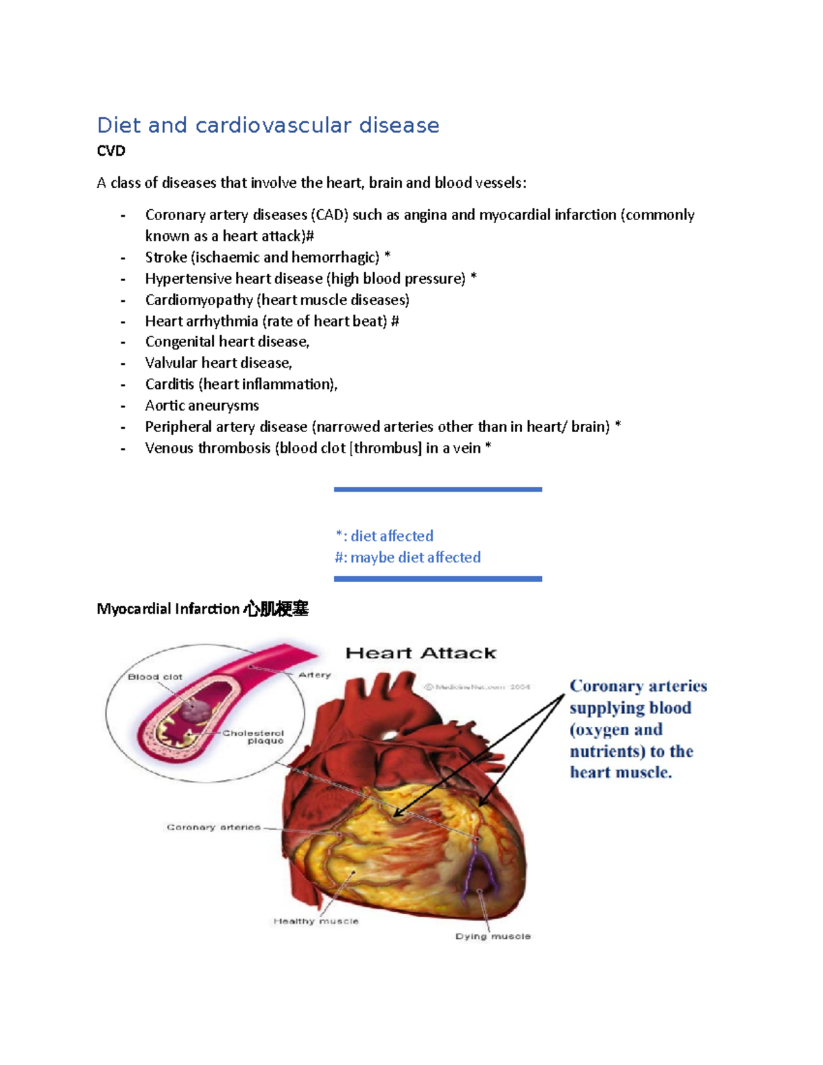 Diet and cardiovascular disease - Ischemic stroke o Blockage of blood ...