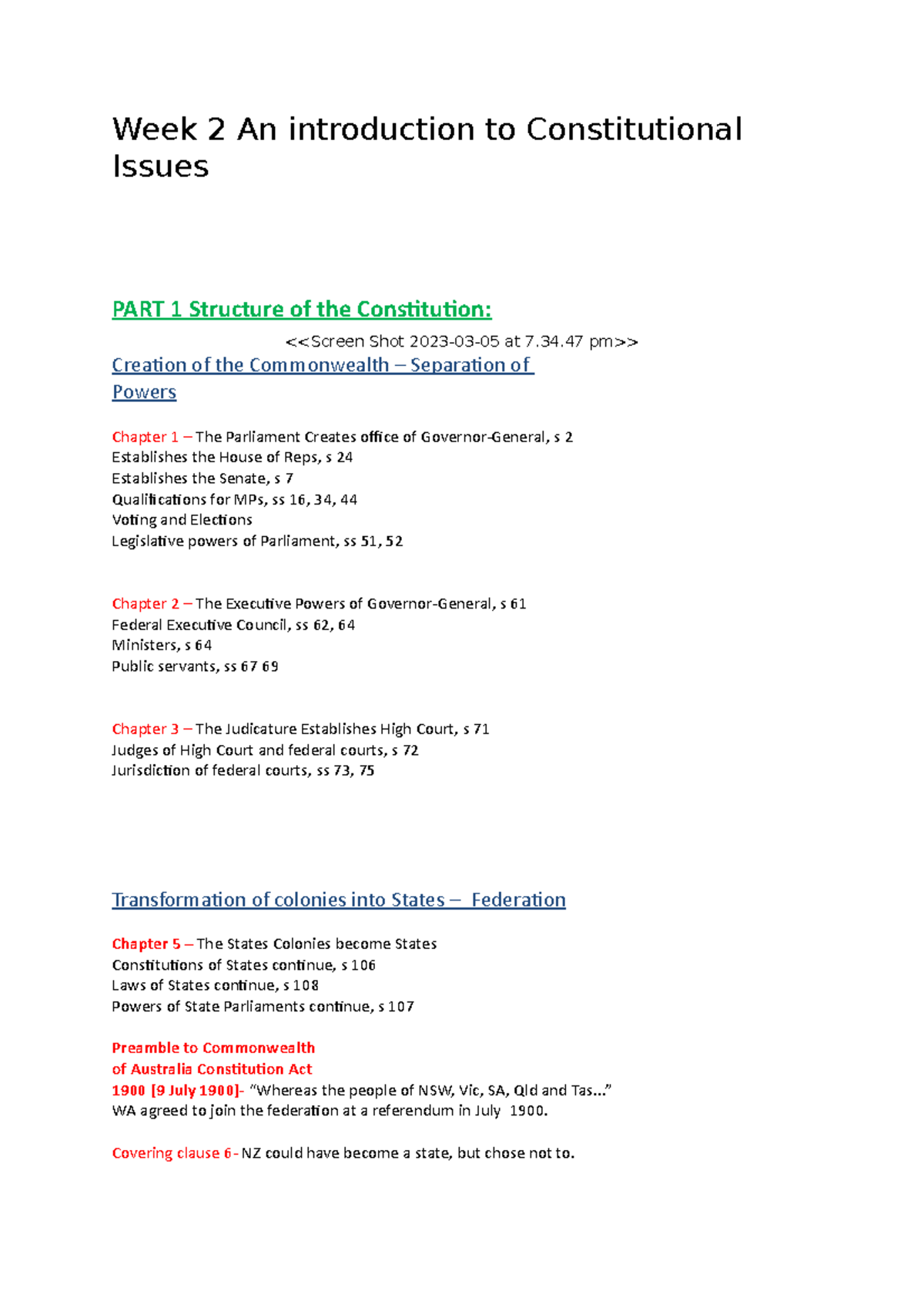 Week 2 An introduction to Constitutional Issues - 34 pm>> Creation of ...