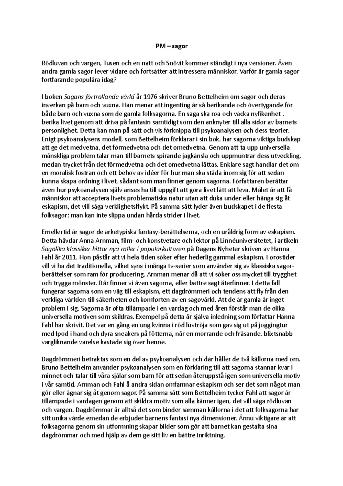 PM sagor - svenska uppgift - PM – sagor Rödluvan och vargen, Tusen och ...