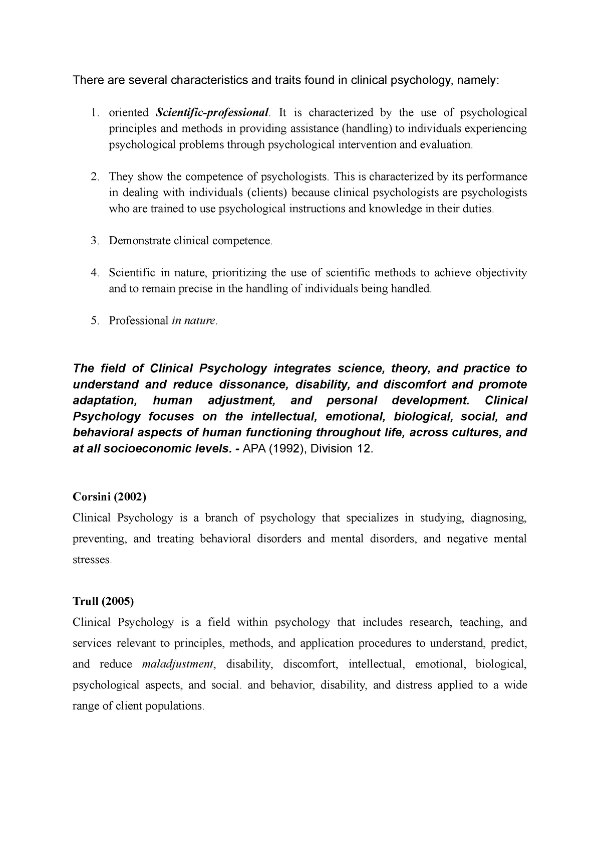 introduction-to-clinical-psychology-summary-2-characteristics-and