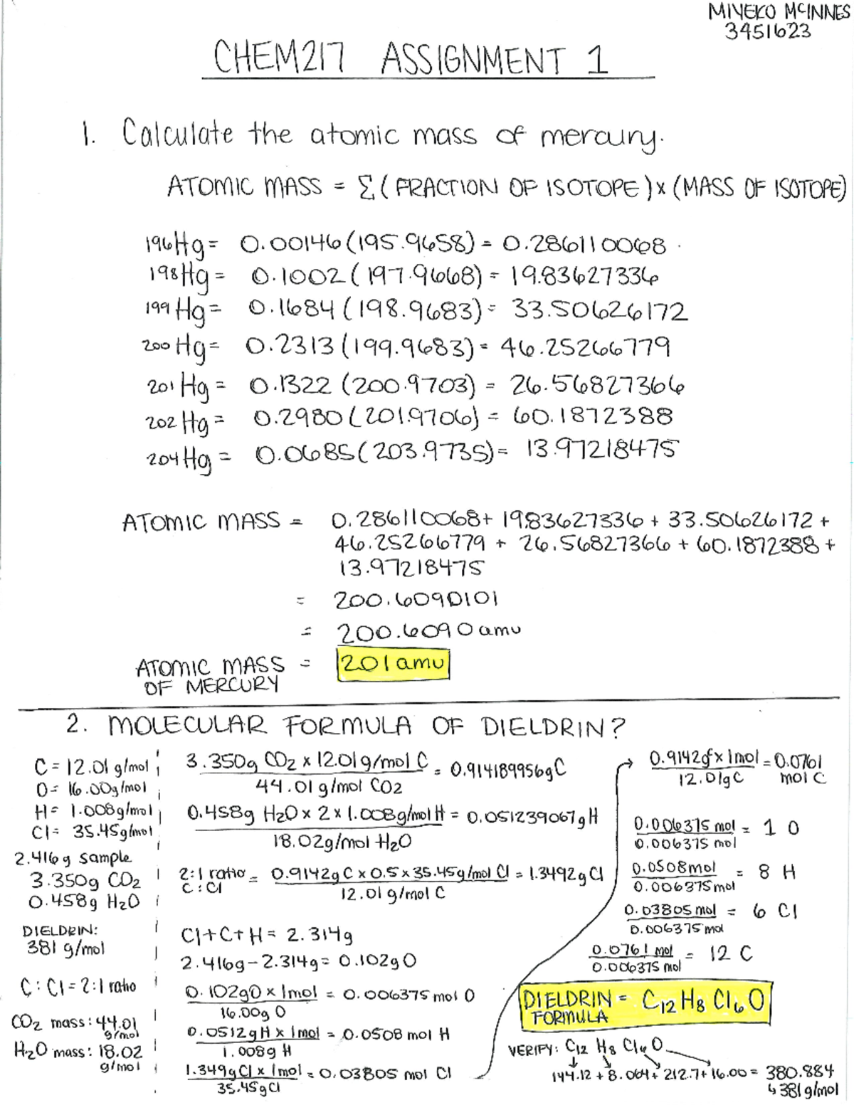 chem 217 assignment 1