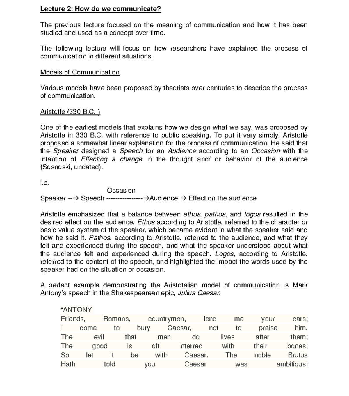 M2l2 - Lecture notes 2 - Lecture 2: How do we communicate? The previous ...