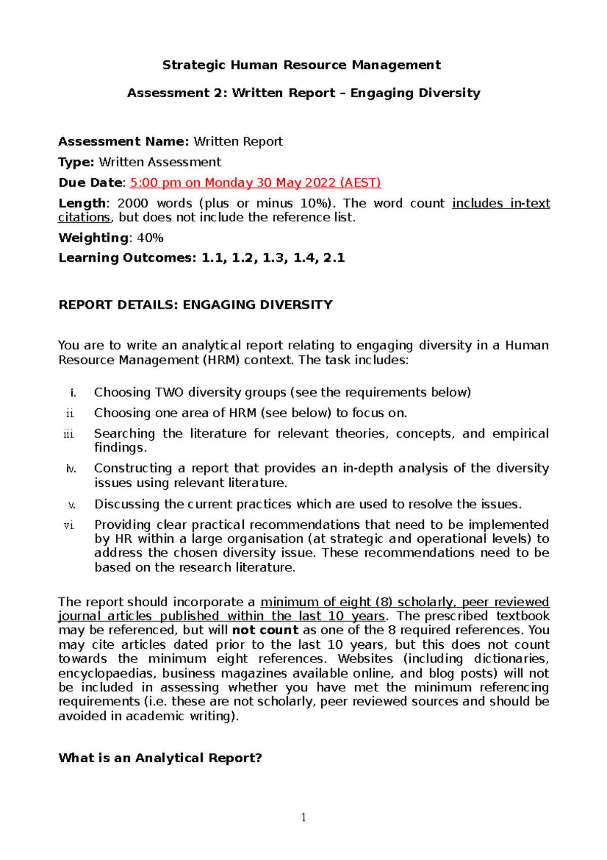 Assignment 2 Instructions and Guidelines - Strategic Human Resource ...