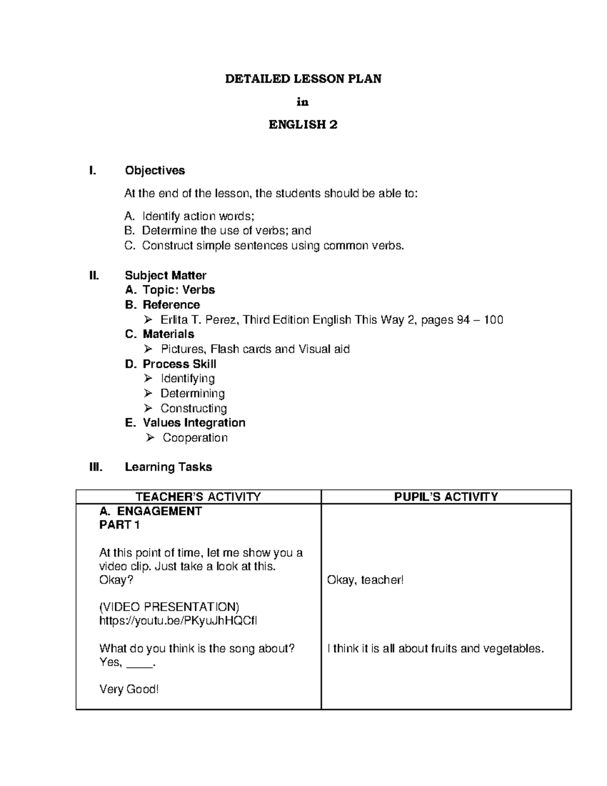 Detailed Lesson PLAN in English 2 - DETAILED LESSON PLAN in ENGLISH 2 I ...