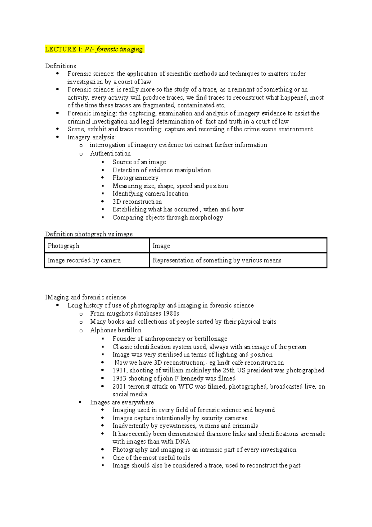 Lecture 1 - Forensic imaging - LECTURE 1: P1- forensic imaging ...