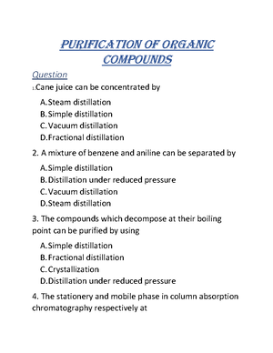 Purification of organic compounds questions