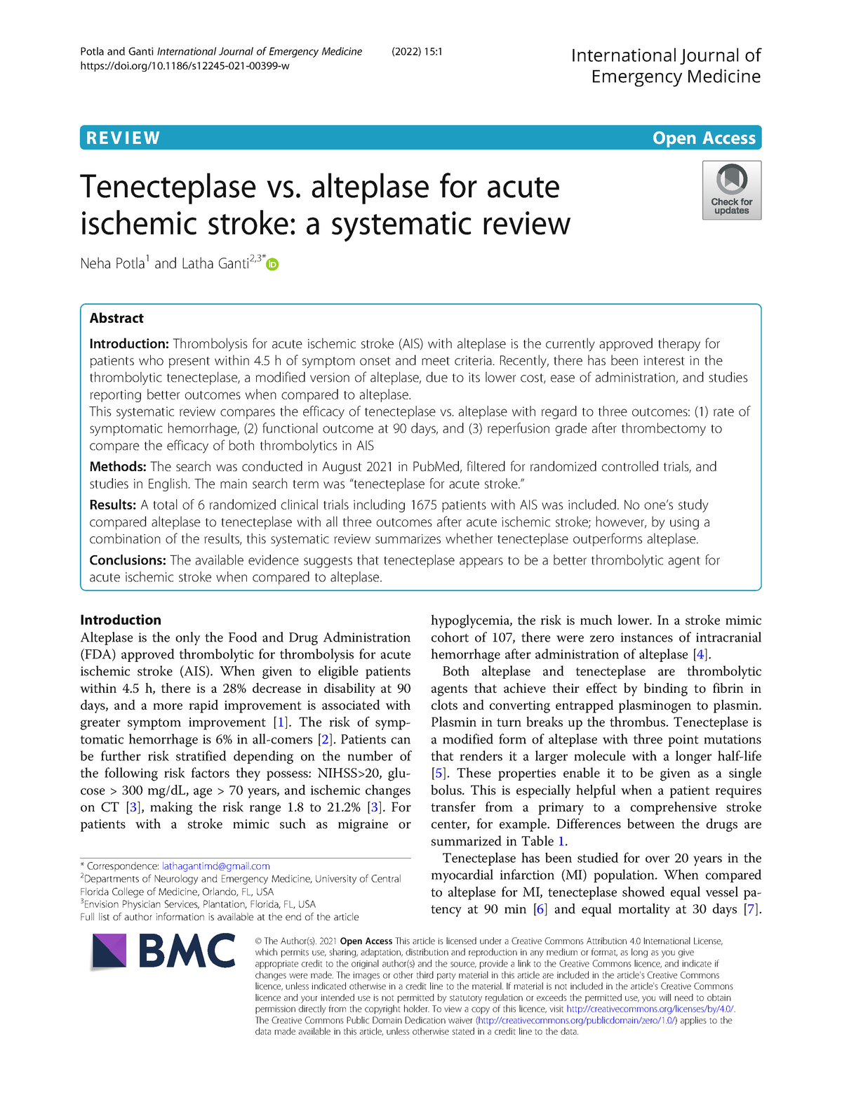 Alteplase Vs Tenecplase - R E V I E W Open Access Tenecteplase Vs ...