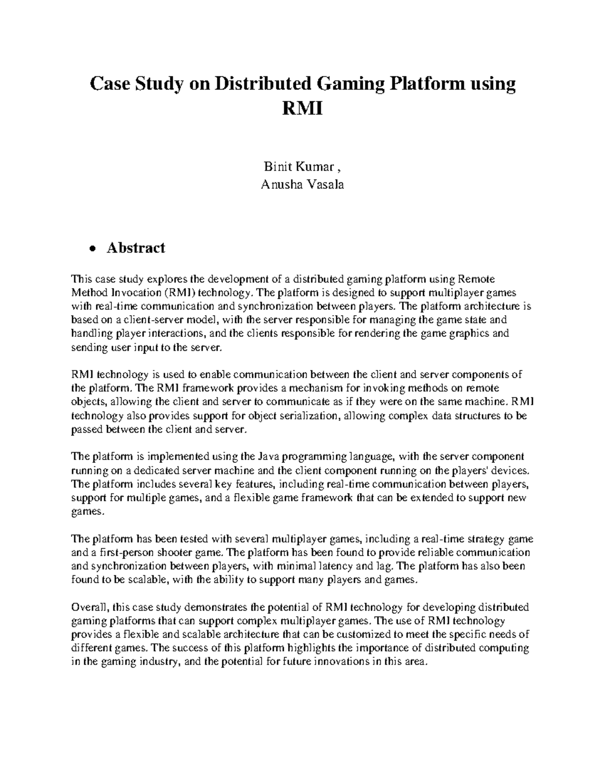 RMI Client-Server Model in Distributed Real-Time Gaming A Case Study ...