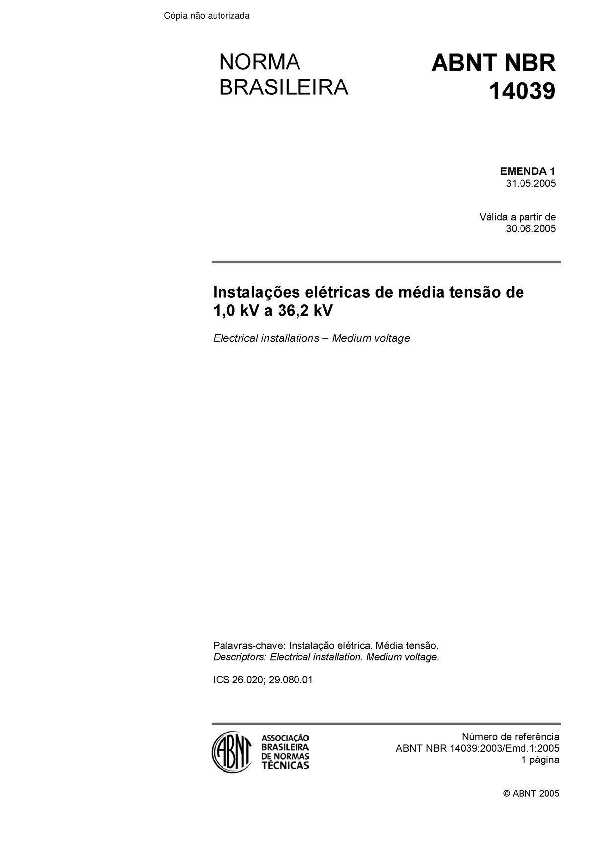 ABNT NBR 14.039-2005 Instalações Elétricas De Alta Tensão - Gestao Da ...