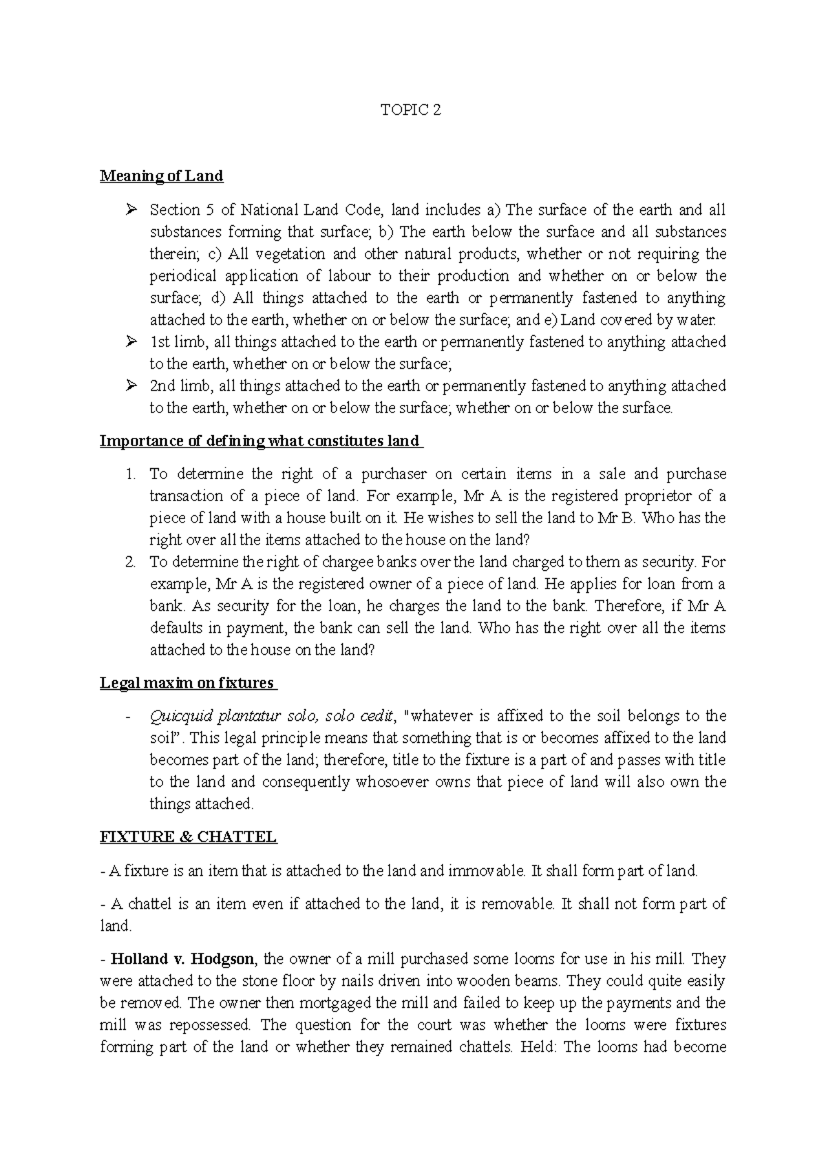 Topic 2 - TOPIC 2 Meaning of Land Section 5 of National Land Code, land ...