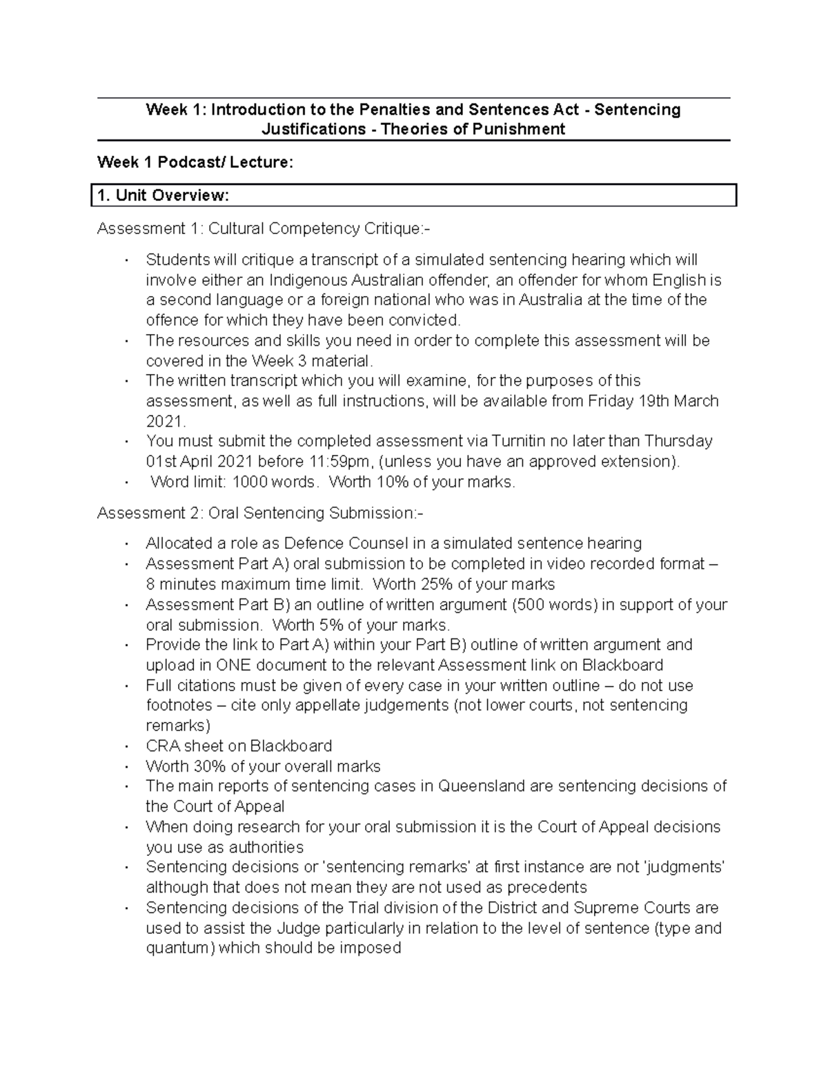 Week 1 - Week 1 lecture notes - Week 1: Introduction to the Penalties ...
