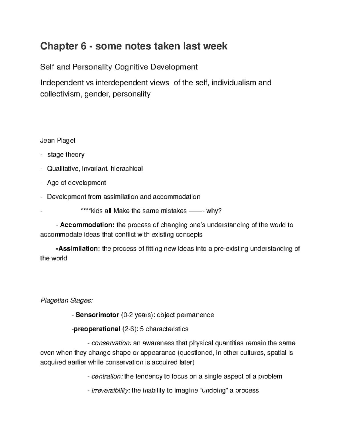 Chapter 6 - Lecture notes 6 - Chapter 6 - some notes taken last week ...