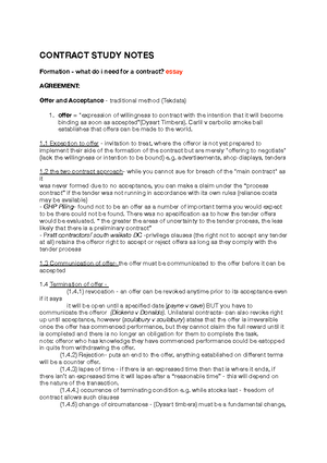 Contract Law notes - CONTRACT SUMMARY NOTES A) REX’S QUESTION PART ONE ...