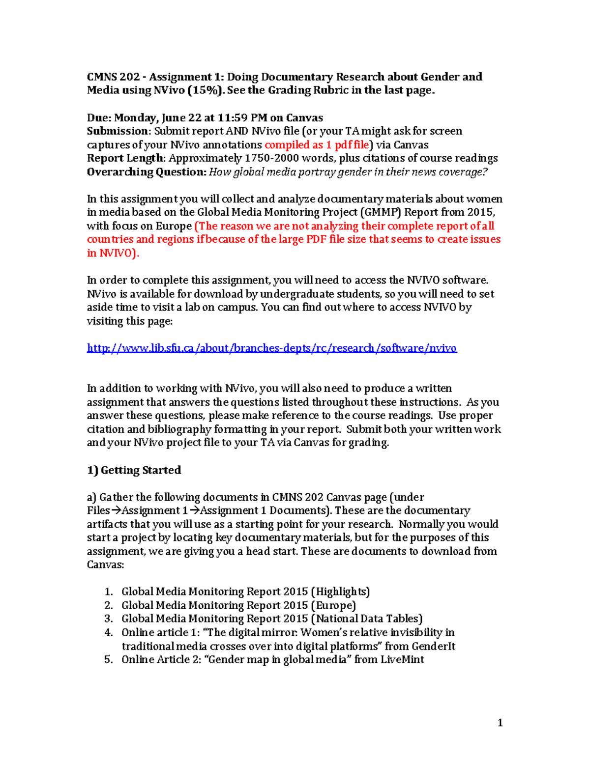 CMNS 202 Assignment 1 Guidelines Summer 2020 - CMNS 202 - Assignment 1 ...