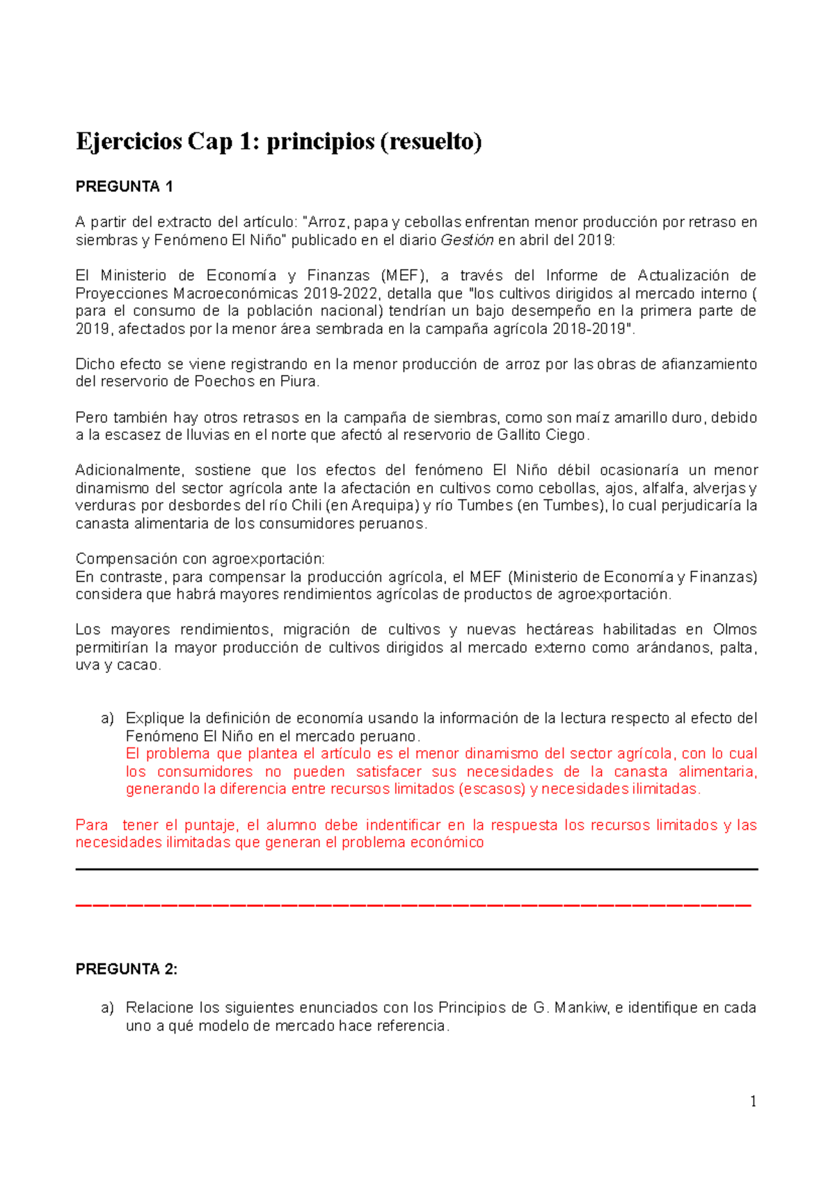 Cap 1 Principios De La Economía Resuelto Ejercicios Cap 1