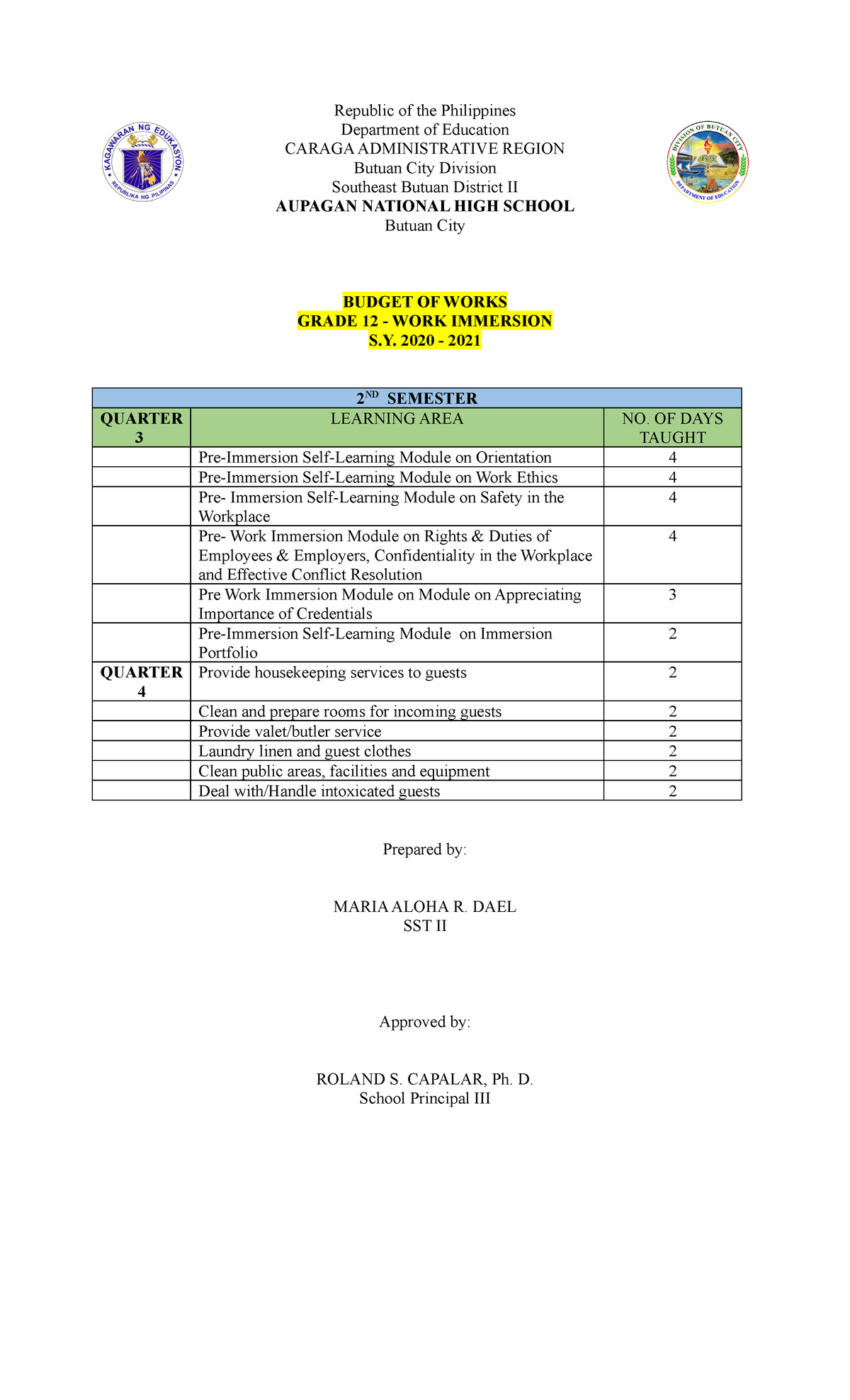 WORK Immersion - Republic Of The Philippines Department Of Education ...