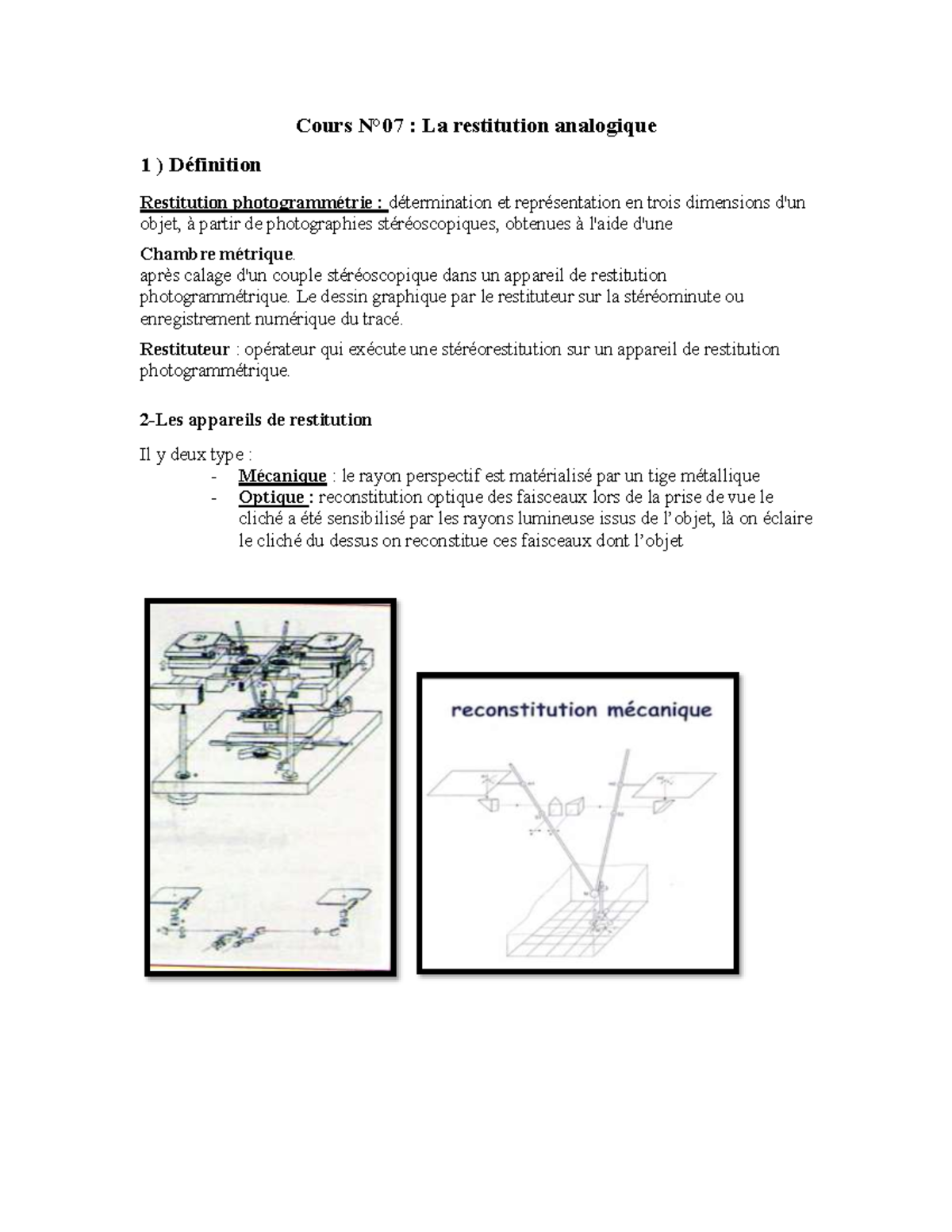Cours n7 01 - Cours N°07 : La restitution analogique 1 ) Définition ...